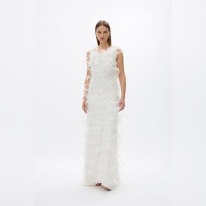Rachel Gilbert White Feather Backless Hand Embellished Sutton Gown NWT